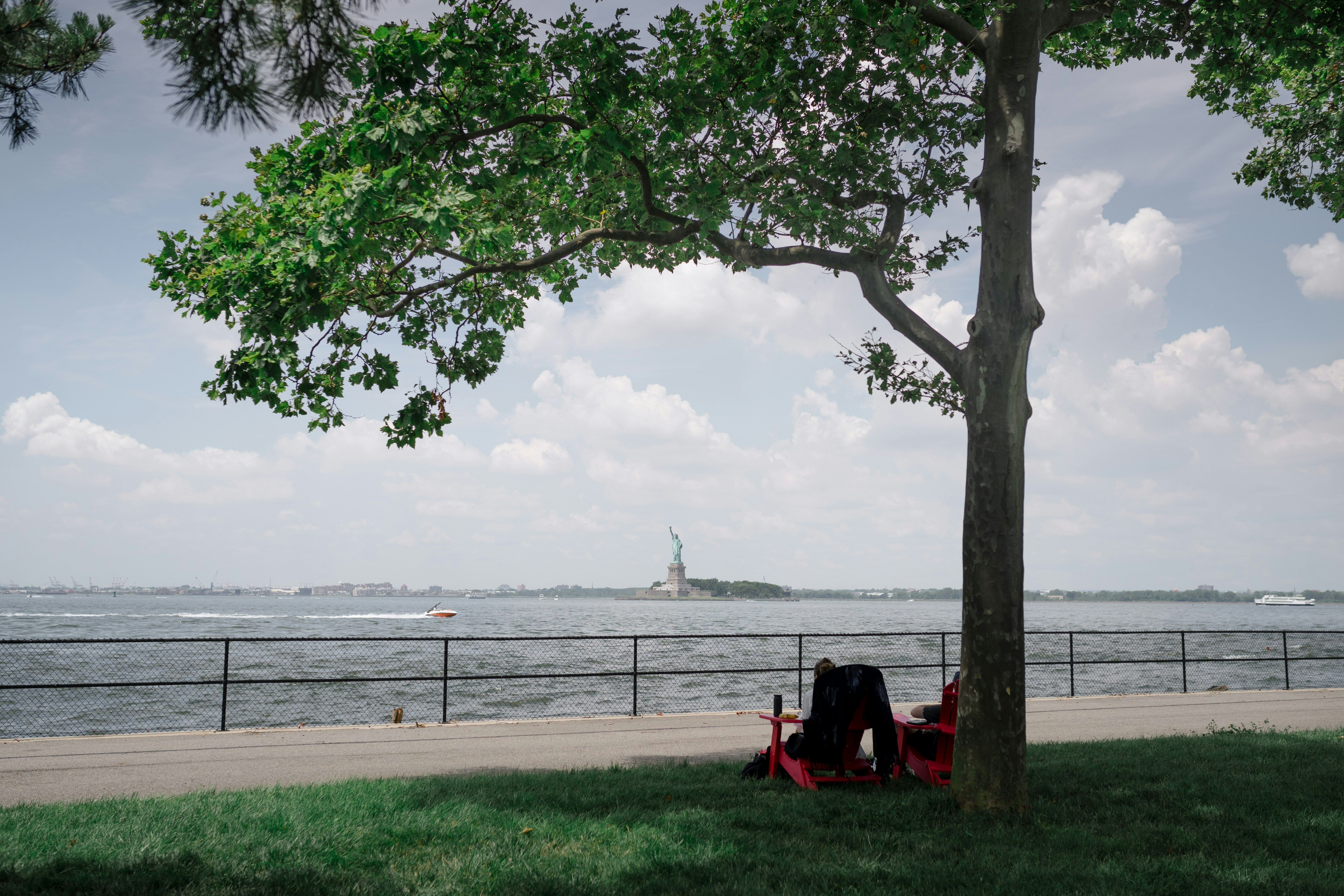 A view of the Statue of Liberty from Picnic Point on Governors Island