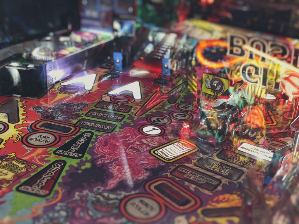 Pinball machine up-close.